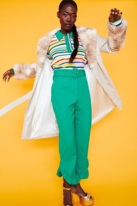 JAYLEY Mocha And Cream Faux Suede Aurora Coat With Faux Shearling Cuff & Collar