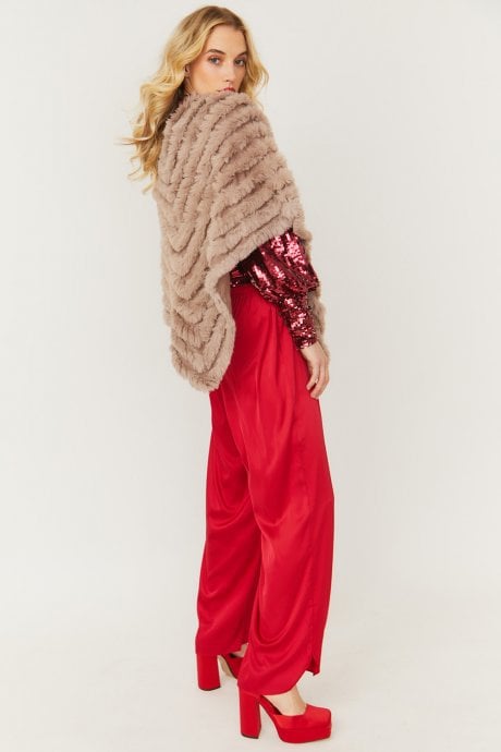 JAYLEY Mocha Cashmere Blend Faux Fur Poncho