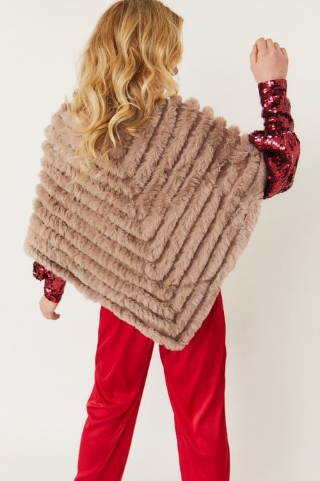 JAYLEY Mocha Cashmere Blend Faux Fur Poncho