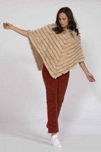 JAYLEY Mocha Cashmere Blend Faux Fur Poncho