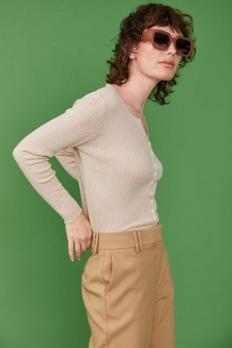 JAYLEY Mocha Cashmere Blend Ribbed Cardigan