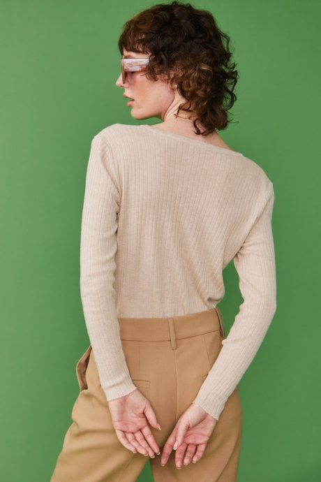 JAYLEY Mocha Cashmere Blend Ribbed Cardigan