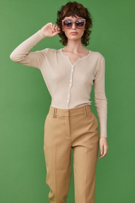 JAYLEY Mocha Cashmere Blend Ribbed Cardigan