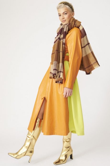 JAYLEY Mocha Checkered Cashmere Wrap