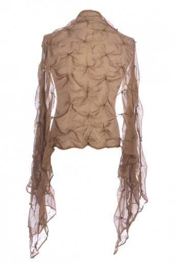 JAYLEY Mocha Chiffon Silk Scarf With Pearls