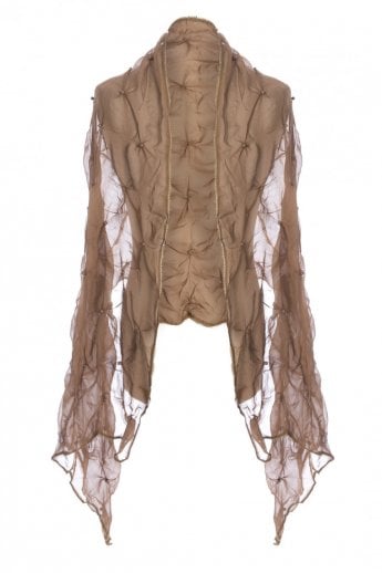 JAYLEY Mocha Chiffon Silk Scarf With Pearls
