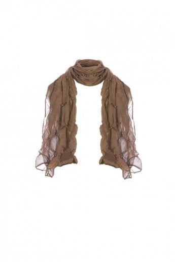 JAYLEY Mocha Chiffon Silk Scarf with Pearls