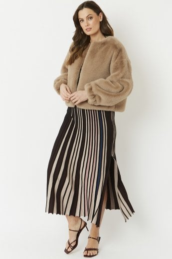 JAYLEY Mocha Cropped Faux Fur Jacket