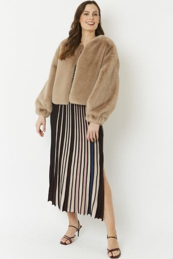 JAYLEY Mocha Cropped Faux Fur Jacket