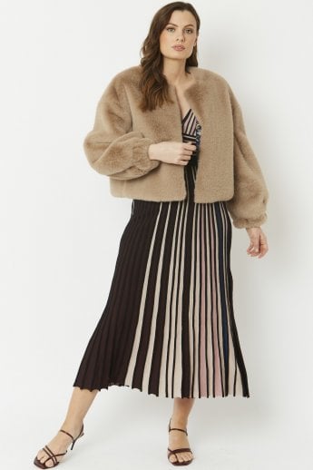 JAYLEY Mocha Cropped Faux Fur Jacket