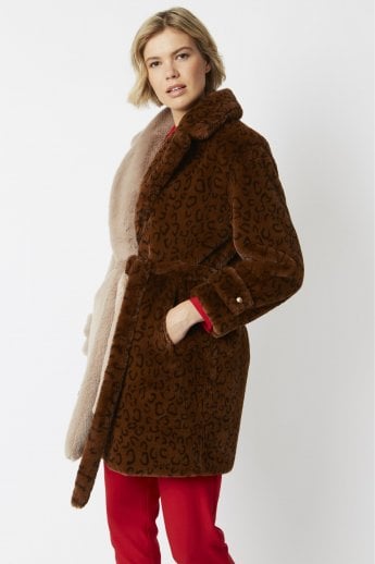 JAYLEY Mocha Faux Fur Coat With Tie Waist
