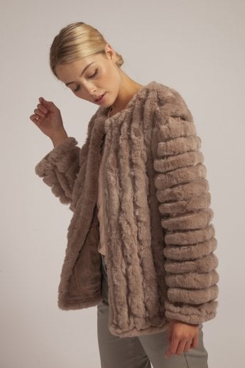 JAYLEY Mocha Faux Fur Faux Suede Coat