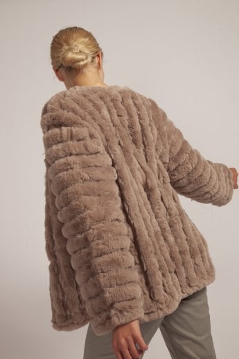 JAYLEY Mocha Faux Fur Faux Suede Coat