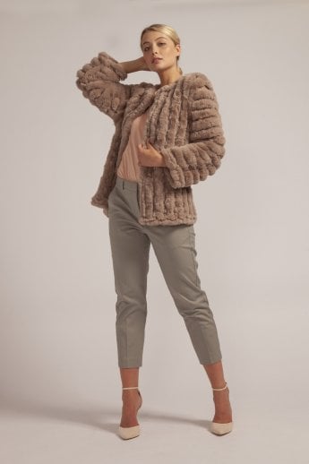 JAYLEY Mocha Faux Fur Faux Suede Coat