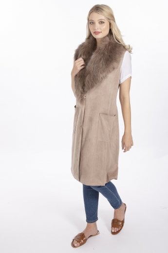JAYLEY Mocha Faux Fur Faux Suede Gilet | Waistcoat