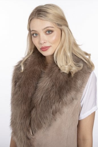 JAYLEY Mocha Faux Fur Faux Suede Gilet | Waistcoat