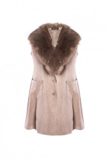 JAYLEY Mocha Faux Fur Faux Suede Gilet | Waistcoat