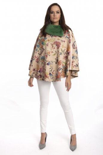 JAYLEY Mocha Faux Fur Faux Suede Poncho