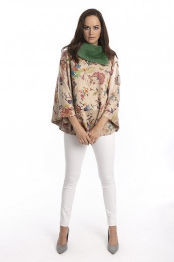 JAYLEY Mocha Faux Fur Faux Suede Poncho