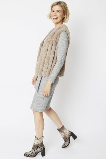 JAYLEY Mocha Faux Fur Faux Suede Vertical Stripe Gilet | Waistcoat