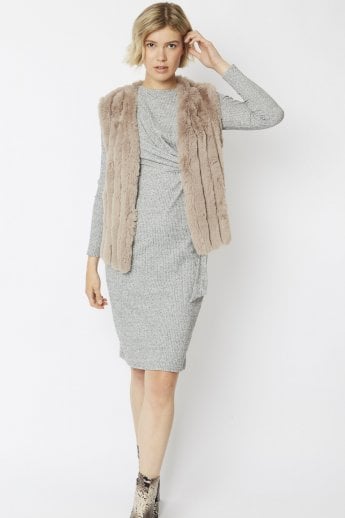 JAYLEY Mocha Faux Fur Faux Suede Vertical Stripe Gilet | Waistcoat