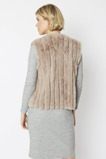 JAYLEY Mocha Faux Fur Faux Suede Vertical Stripe Gilet | Waistcoat