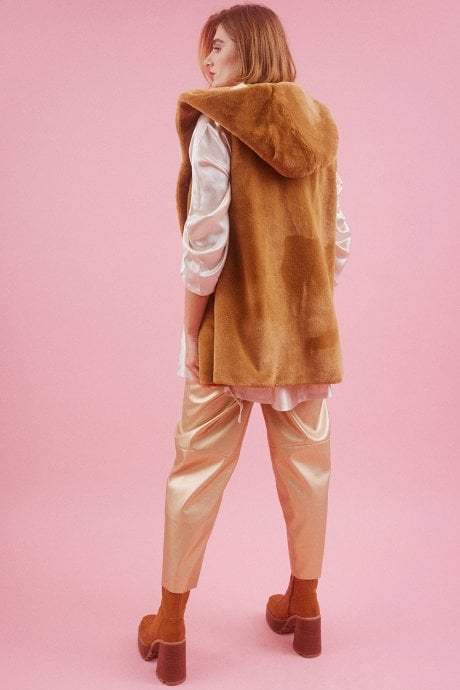 JAYLEY Mocha Faux Fur Hooded Gilet | Waistcoat