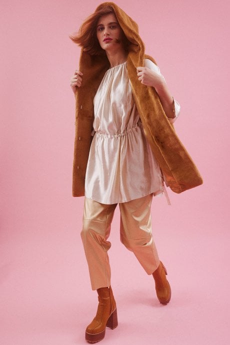 JAYLEY Mocha Faux Fur Hooded Gilet | Waistcoat