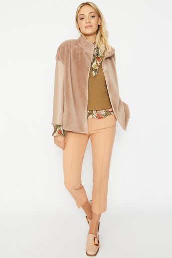 JAYLEY Mocha Faux Fur Jacket With Leather Effect Sleeve