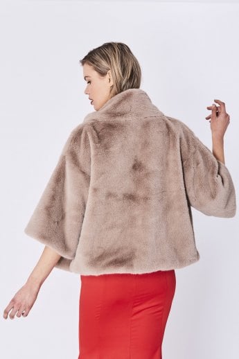 JAYLEY Mocha Faux Fur Jacket With Pearls