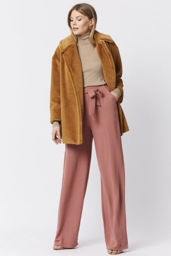 JAYLEY Mocha Faux Fur Midi Coat