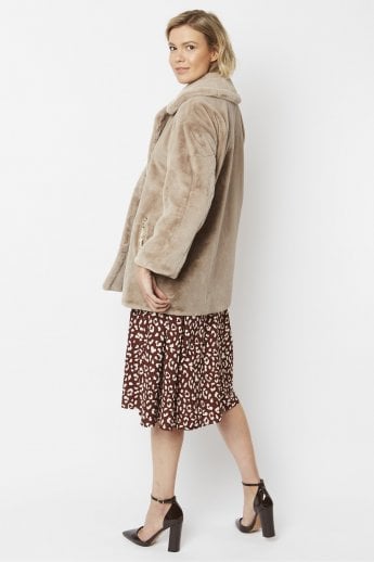 JAYLEY Mocha Faux Fur Midi Coat