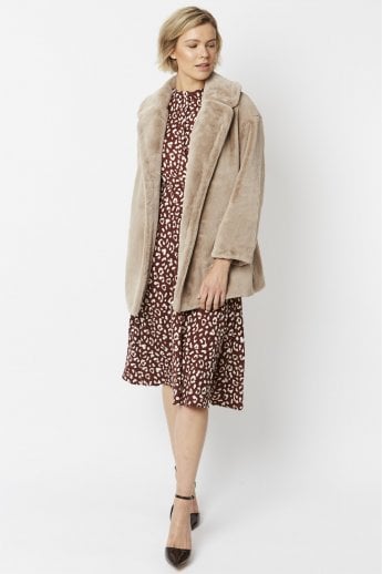 JAYLEY Mocha Faux Fur Midi Coat