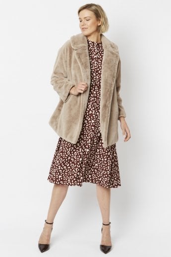 JAYLEY Mocha Faux Fur Midi Coat
