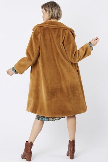 JAYLEY Mocha Faux Fur Midi Shaved Shearling Coat