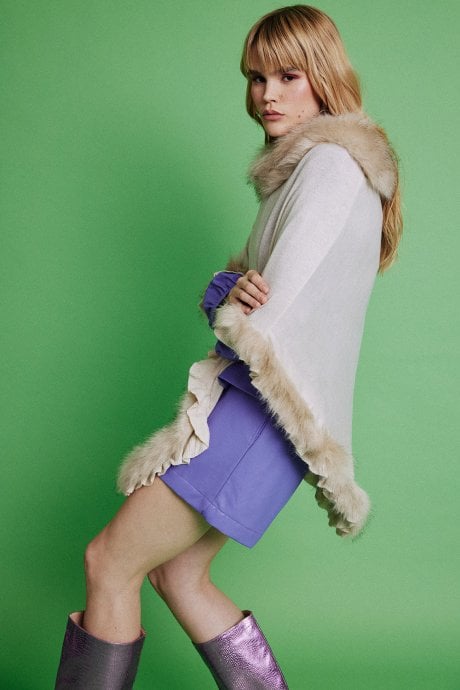 JAYLEY Mocha Faux Fur Poncho