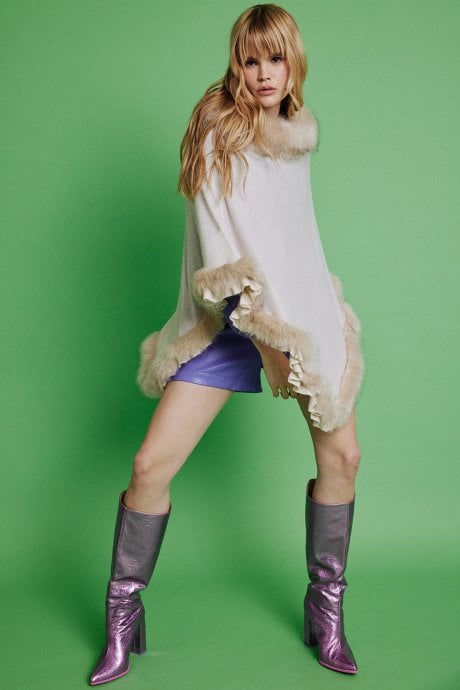 JAYLEY Mocha Faux Fur Poncho