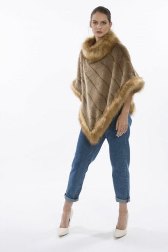JAYLEY Mocha Faux Fur Poncho
