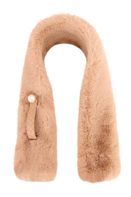 JAYLEY Mocha Faux Fur Scarf with Pearl Detail