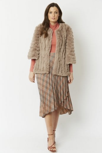 JAYLEY Mocha Faux Fur Striped Coat