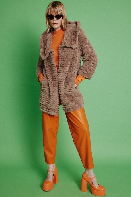 JAYLEY Mocha Faux Mink Fur Hooded Coat