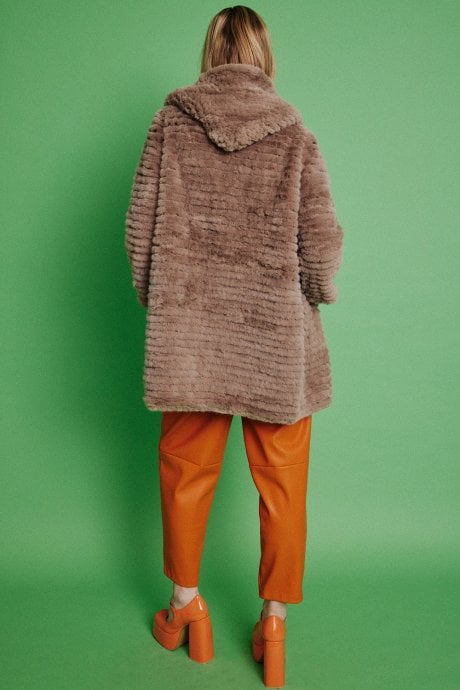 JAYLEY Mocha Faux Mink Fur Hooded Coat