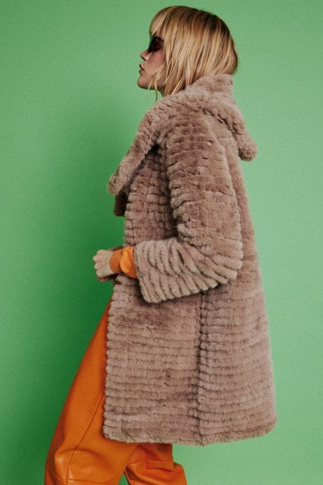 JAYLEY Mocha Faux Mink Fur Hooded Coat