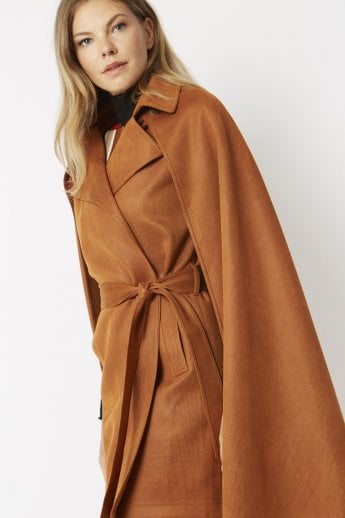 JAYLEY Mocha Faux Suede 2 In 1 Cape Coat