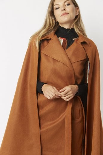JAYLEY Mocha Faux Suede 2 In 1 Cape Coat