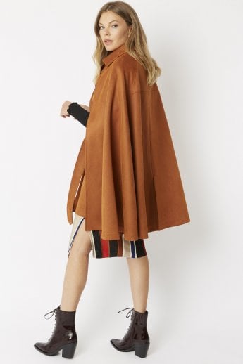 JAYLEY Mocha Faux Suede 2 In 1 Cape Coat