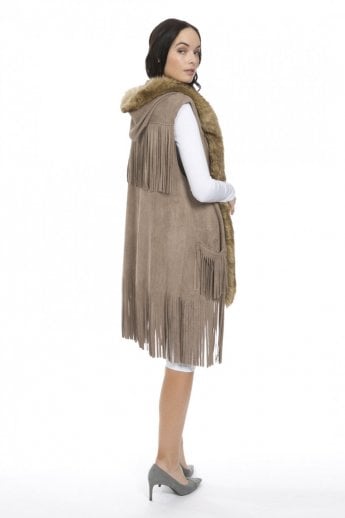 JAYLEY Mocha Faux Suede And Faux Fur Gilet | Waistcoat