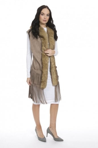 JAYLEY Mocha Faux Suede And Faux Fur Gilet | Waistcoat