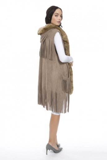 JAYLEY Mocha Faux Suede And Faux Fur Gilet | Waistcoat