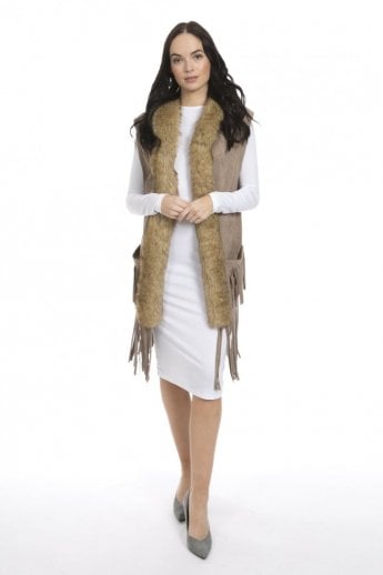 JAYLEY Mocha Faux Suede and Faux Fur Gilet | Waistcoat